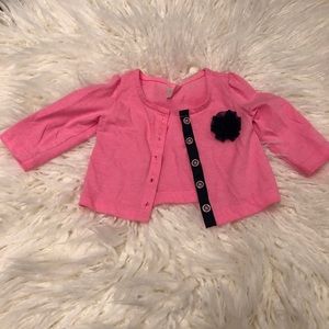 Cherokee Pink Cardigan with Navy Blue Flower